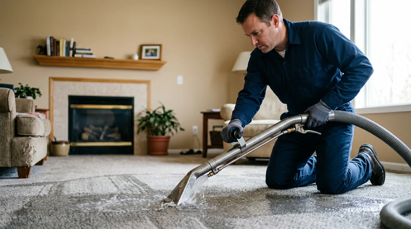 Water damage restoration technician working near Clayton Lake, ME